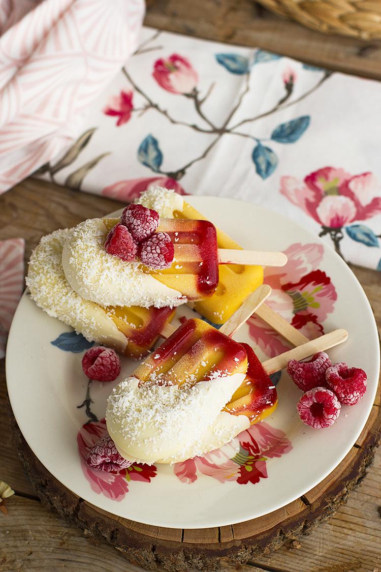 Helado de Mango, Frambuesa y Chocolate Blanco rico fácil y saludable Helado de Mango, Frambuesa y Chocolate Blanco rico fácil y saludable