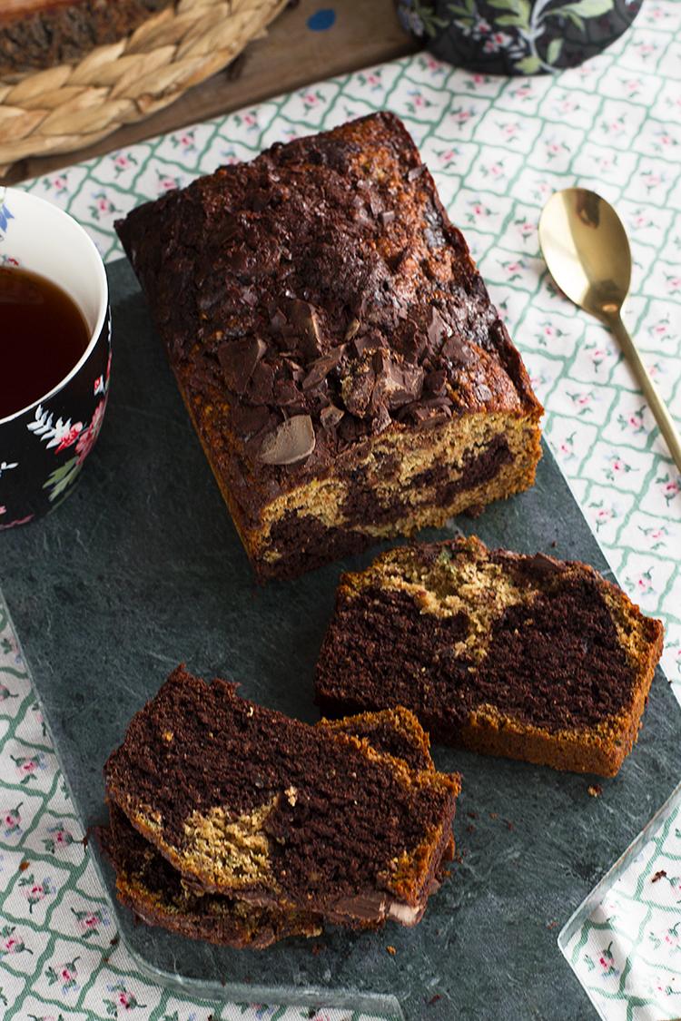 Plum Cake Marmolado de Chocolate y Calabacín saludable