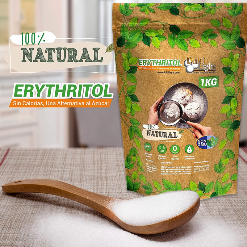 Edulcorante Eritritol Zero DulciLight 1 Kg 100% Natural Zero Calorías |  Sustituto del azúcar | Apto Dietas Keto y Cetogénicas | Granulado | Ideal  para