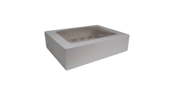 Caja para 24 mini cupcakes blanca con ventana Excelente Azucren