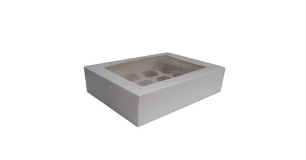 Caja para 12 cupcakes blanca con ventana Excelente Azucren