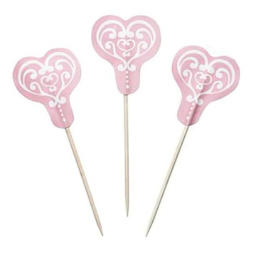 Pack 12 Toppers Corazón Barroco Rosa Kitchen Craft