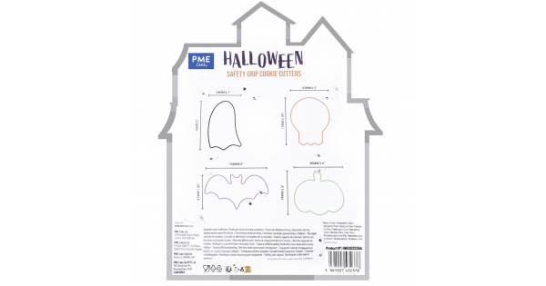 Pack 4 Cortantes Halloween Fantasma, Calavera, Calabaza y Murciélago PME