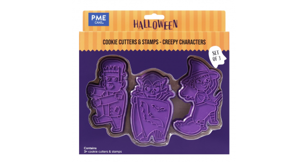 Pack de 3 Cortantes y Sello Estampación Personajes Espeluznantes Halloween PME