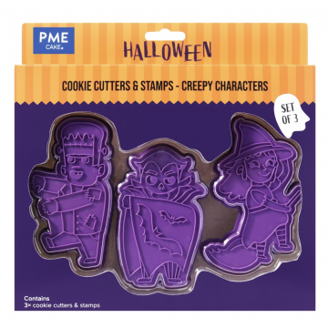 Pack de 3 Cortantes y Sello Estampación Personajes Espeluznantes Halloween PME