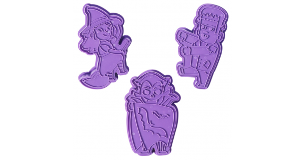 Pack de 3 Cortantes y Sello Estampación Personajes Espeluznantes Halloween PME