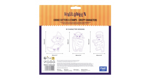 Pack de 3 Cortantes y Sello Estampación Personajes Espeluznantes Halloween PME