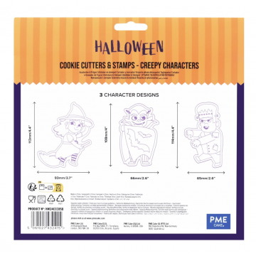 Pack de 3 Cortantes y Sello Estampación Personajes Espeluznantes Halloween PME