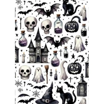 Papel de azúcar Blanco Negro Halloween (A4) Megasilvita