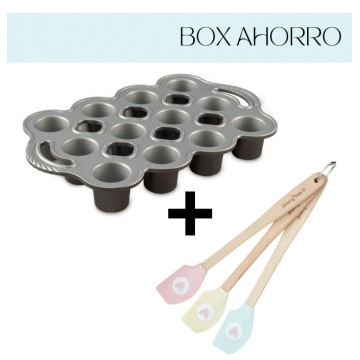 Box AHORRO Molde 12 cavidades Mini Popover Nordic Ware + PACK 3 mini espátulas