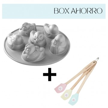 Box AHORRO Molde 6 cavidades Sweet Tweets Patito Nordic Ware + PACK 3 mini espátulas Kitchen Craft