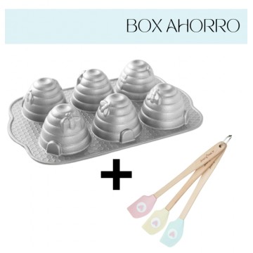 Box AHORRO Molde 6 cavidades Beehive Cakelet Pan Nordic Ware + Pack 3 mini espátulas Kitchen Craft