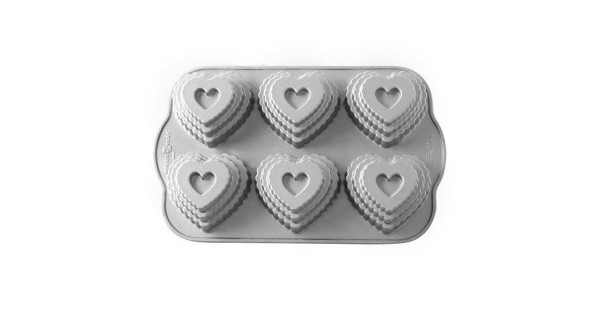 Box AHORRO Molde 6 cavidades Tiered Heart Cakelet Pan Nordic Ware + LIBRO The Great Cupcake Book