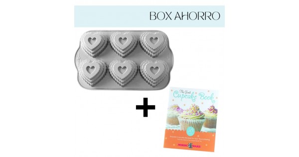 Box AHORRO Molde 6 cavidades Tiered Heart Cakelet Pan Nordic Ware + LIBRO The Great Cupcake Book