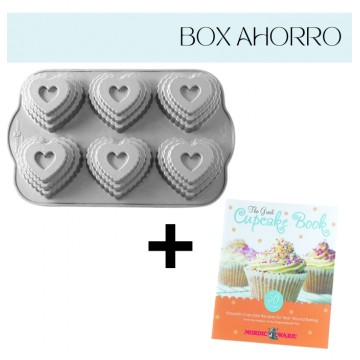 Box AHORRO Molde 6 cavidades Tiered Heart Cakelet Pan Nordic Ware + LIBRO The Great Cupcake Book