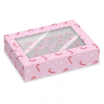 Caja para 12 cupcakes Bastones de Caramelo con ventana Funcakes