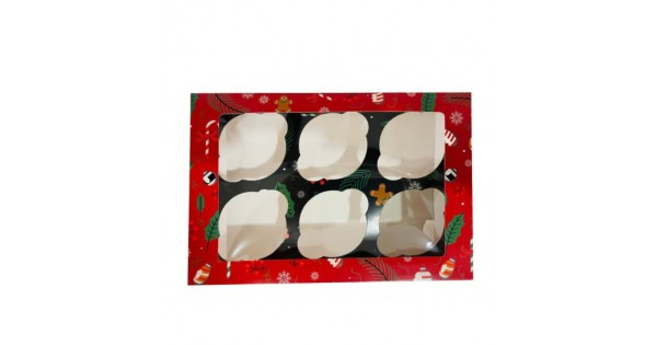 Caja para 6 cupcakes con ventana Mery Christmas Navidad Azucren