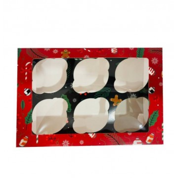 Caja para 6 cupcakes con ventana Mery Christmas Navidad Azucren