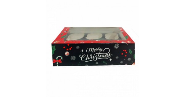 Caja para 6 cupcakes con ventana Mery Christmas Navidad Azucren