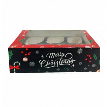 Caja para 6 cupcakes con ventana Mery Christmas Navidad Azucren