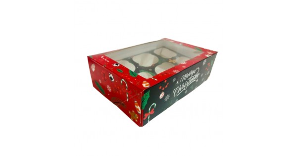 Caja para 6 cupcakes con ventana Mery Christmas Navidad Azucren