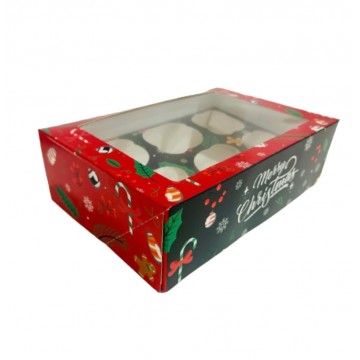 Caja para 6 cupcakes con ventana Mery Christmas Navidad Azucren