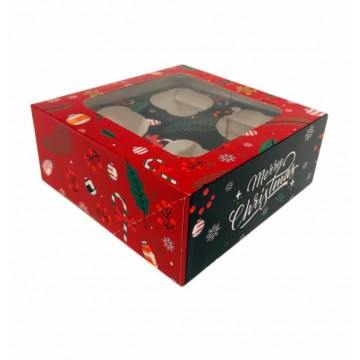 Caja para 4 cupcakes con ventana Mery Christmas Navidad Azucren