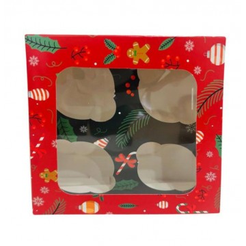 Caja para 4 cupcakes con ventana Mery Christmas Navidad Azucren