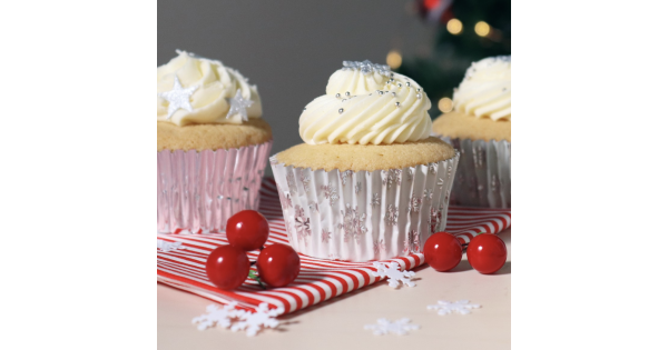 Cápsulas de Cupcakes Plata, Blanco y Copos de Nieve de Navidad (60) PME