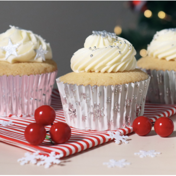 Cápsulas de Cupcakes Plata, Blanco y Copos de Nieve de Navidad (60) PME