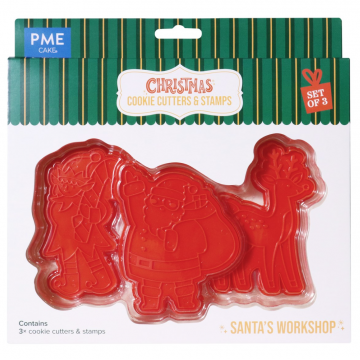 Pack de 3 Cortantes y Sellos Estampación Taller Santa Claus Navidad PME-2