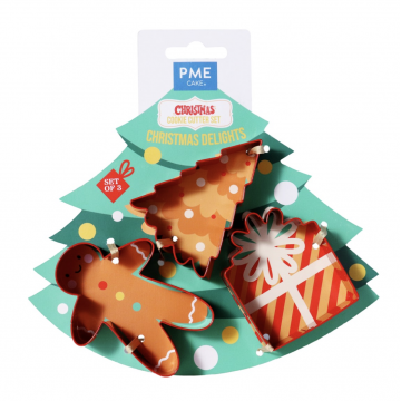 Pack 3 Cortantes Árbol, Muñeco de Jengibre y Regalo Navidad PME-1