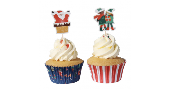 Set de Cupcakes + Toppers Santa Claus Viene a la Ciudad (48) Navidad PME-1