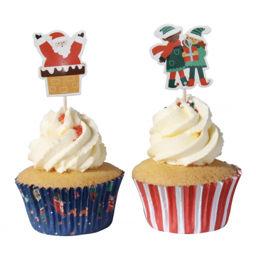 Set de Cupcakes + Toppers Santa Claus Viene a la Ciudad (48) Navidad PME-1